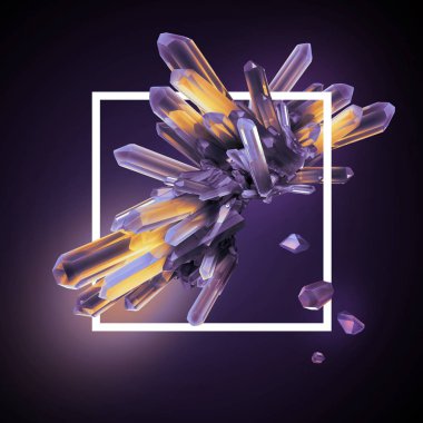 3D render, dijital illüstrasyon, kare kare, modern gemstone arka plan, nugget soyut kristaller