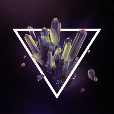 3D render, dijital illüstrasyon, üçgen kare, modern gemstone arka plan, nugget soyut kristaller
