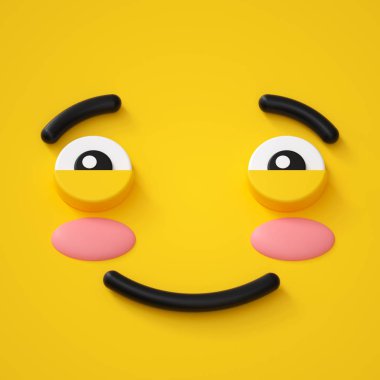 3D render, soyut duygusal yüz simgesi, utangaç karakter illüstrasyon, sevimli çizgi canavar, emoji, ifade, oyuncak