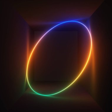 3D render, neon ışıkları, gökkuşağı spektrum, lazer gösterisi, ring, aydınlatma, parlak dalgalı çizgiler, floresan arka plan, optik illüzyon, Oda, koridor, gece kulübü iç