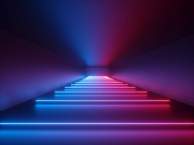 3d render, parlak çizgiler, neon ışıkları, psychedelic arka plan, koridor, tünel, ultraviyole, spektrum canlı renkler, lazer gösterisi
