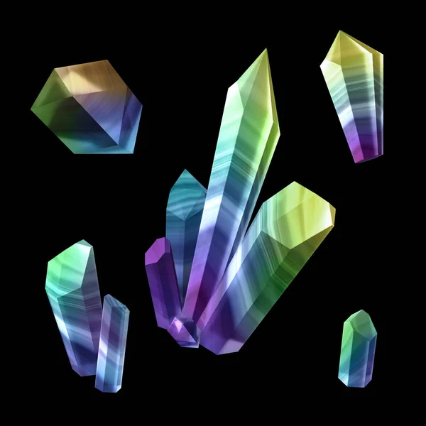 3D рендеринг, цифровая иллюстрация, абстрактные кристаллы, современный фон из драгоценных камней, многоцветный самородок — стоковое фото