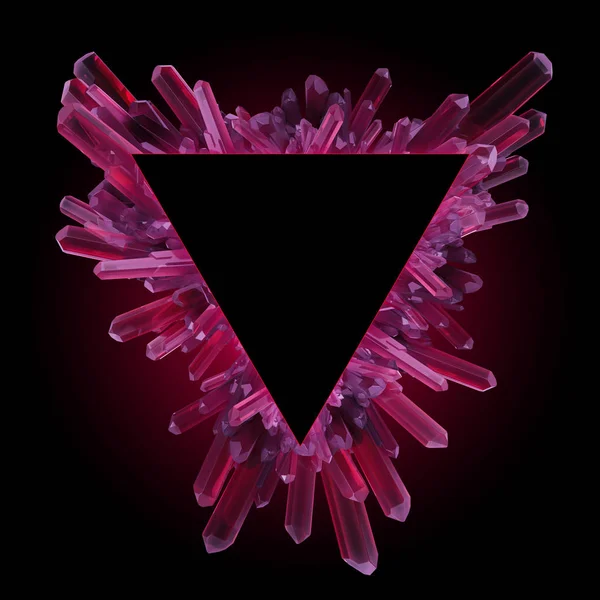 3D render, digitális illusztráció, absztrakt kristály háromszög alakú keret, modern kő a fekete háttér, a Ruby on Rails aranyrög — Stock Fotó
