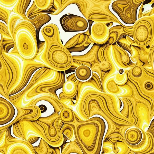 3d abstract wavy background, yellow colored striped bubbles, flat shapes, lines and circles — Stock Photo, Image