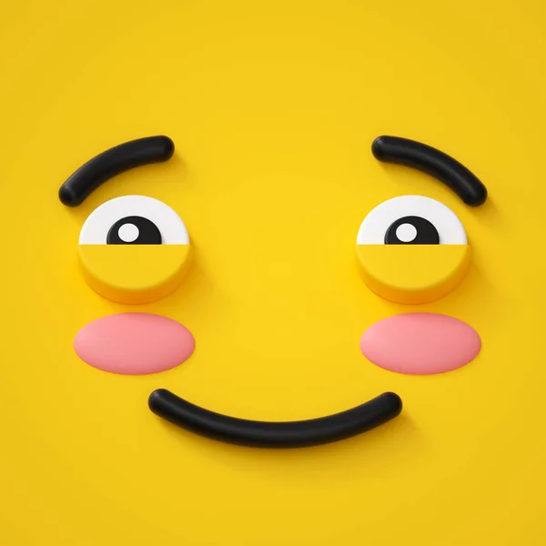 3d render, icono de la cara emocional abstracta, tímido personaje ilustración, lindo monstruo de dibujos animados, emoji, emoticono, juguete — Foto de Stock