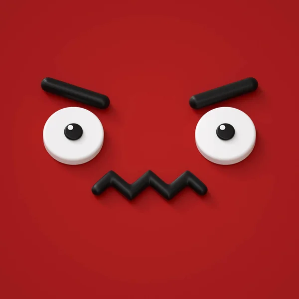 3D-Render, abstraktes emotionales Gesicht-Symbol, mürrische Charakterillustration, niedliches Cartoon-Monster, Emoji, Emoticon, Spielzeug — Stockfoto