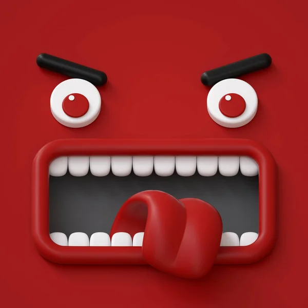 3d render, abstract emotional face icon, angry character screaming,  going mad, illustration, cute cartoon monster, emoji, emoticon, toy — Stock Photo, Image