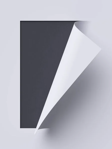 3 d レンダリング、抽象的な用紙の背景、ページカール コーナー、空白のシート、広告および販促メッセージのデザイン要素。白と黒の創造的な近代モックアップ. — ストック写真
