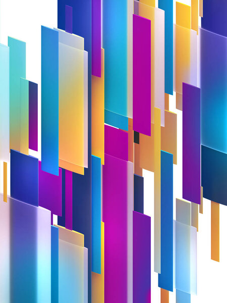 3d rendering, digital illustration, abstract geometric background, split blocks, vertical stripes, dynamic lines, multicolor panels, fragments, interior wall decor, flat layers, pattern