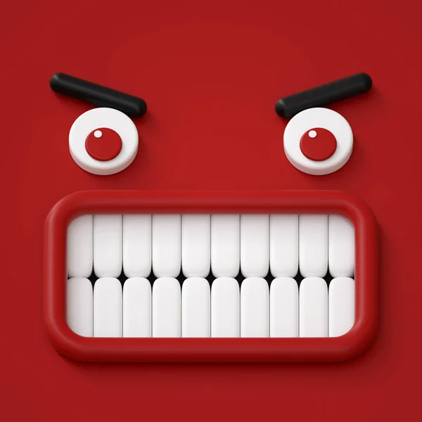 3d render, abstract emotional face icon, angry character going m — Stock Photo, Image