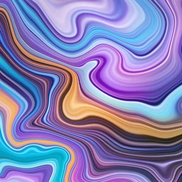 Abstract fluid art texture, violet blue yellow marbled background, agate macro, decorative marble paint, liquid marbling effect, creative painted wallpaper, bright hue, pastel wavy lines — Stock Photo, Image