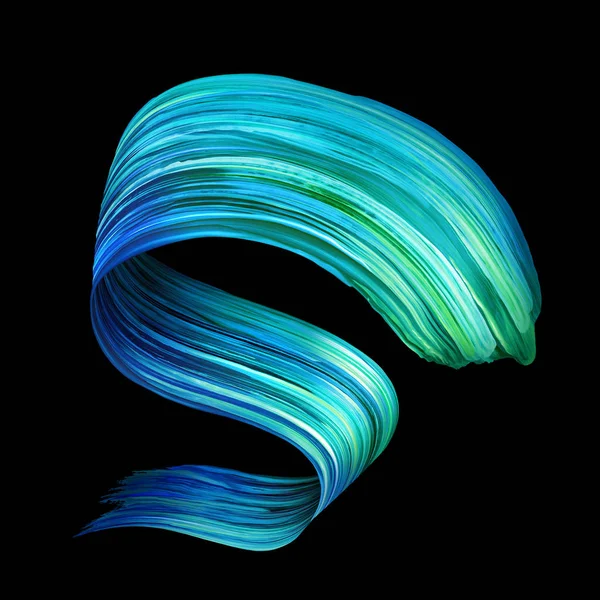 3D-Render, abstrakte blaue Farbschmierereien, Spritzer, künstlerischer Pinselstrich, Gouache, Splatter, Spektralpalette, lebendiges Band, glatte Form — Stockfoto