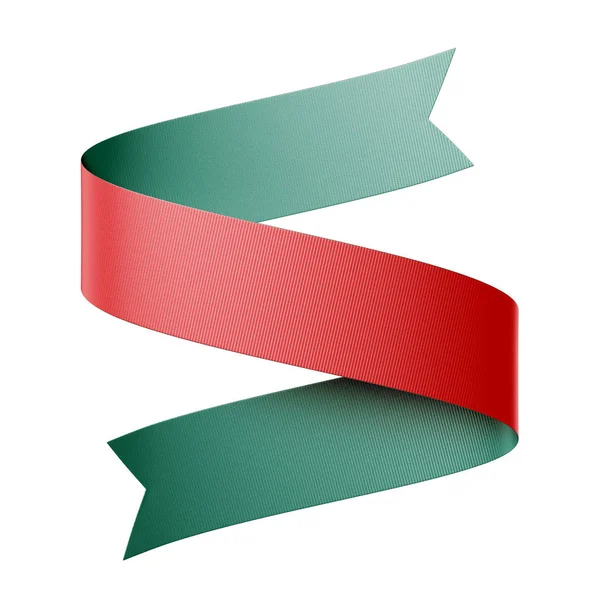 3d render of red green ribbon isolated on white background, design element, festive clip art — Stockfoto