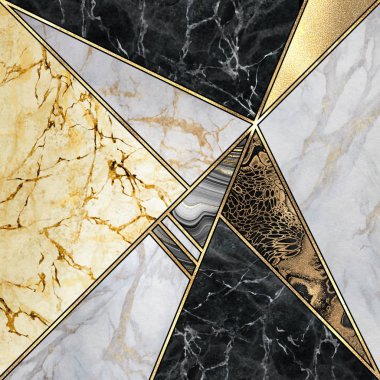 abstract art deco background, geometric pattern, modern minimalist mosaic inlay, texture of marble granite agate and gold, artistic artificial stone, marbled tile, fashion marbling illustration
