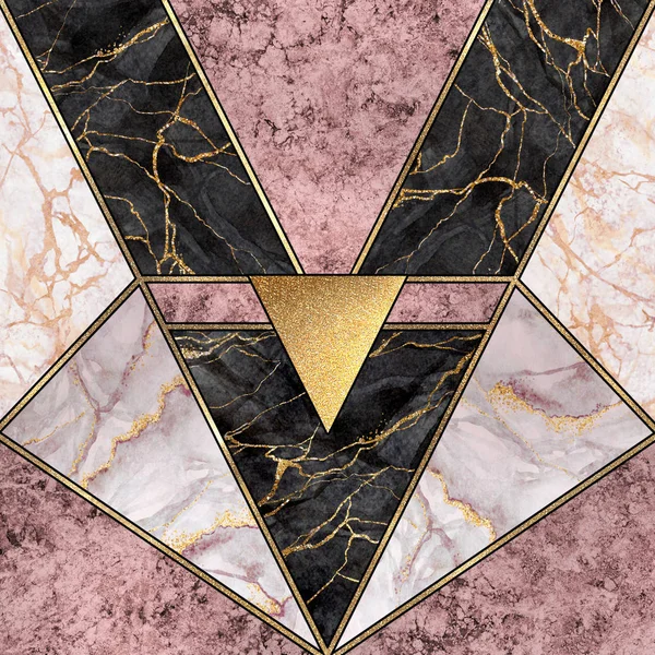 Abstract art deco background, modern minimalist mosaic inlay, textures of pink marble granite agate and gold, artistic painted marbling, artificial stone, marbled tile, fashion marbling illustration — 스톡 사진