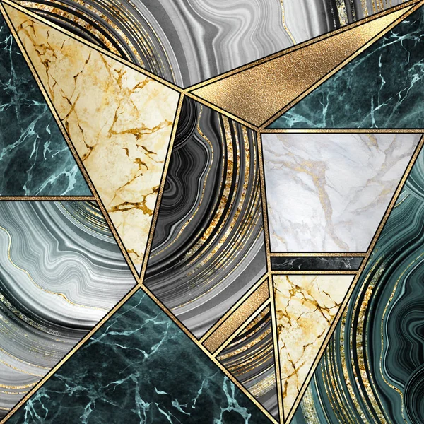 Astratto sfondo art deco, moderno intarsio mosaico, texture creativa di agata di marmo e oro, artistica marmorizzazione dipinta, pietra artificiale, superficie di piastrelle marmorizzate, minimale illustrazione marmorizzazione moda — Foto Stock