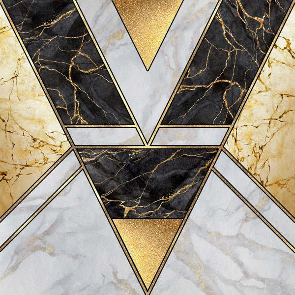 Abstract art deco background, modern mosaic inlay, creative textures of marble granite and gold, artistic painted marbling, artificial stone, marbled tile surface, fashion marbling illustration — ストック写真