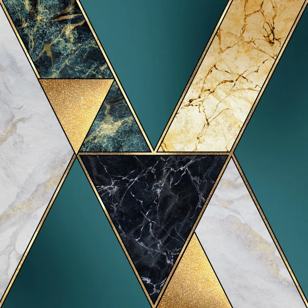 Abstract art deco background, modern mosaic inlay, creative texture of marble, green and gold, artistic painted marbling, artificial stone, marbled tile surface, minimal fashion marbling illustration — Stok fotoğraf