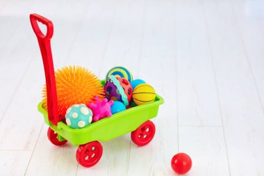 farklı renk ve şekil dokunsal topları çocuğun gelişimi için tam renkli oyuncak arabası