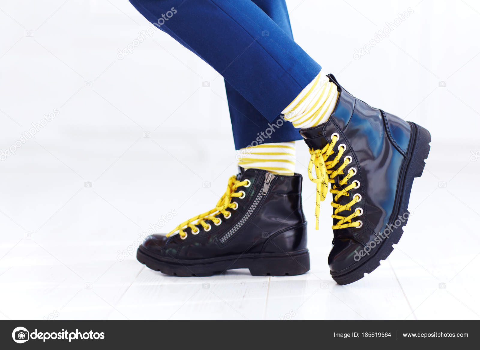 yellow patent boots