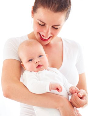 genç anne ile 3 aylık bebek bebek kız portresi