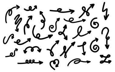 Ok eğrisi vektörü ayarlandı. Ok çizgili çizgili vektör. Ok kalem vektörü çiziyor.