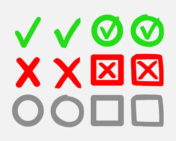 Vink Kruis Pictogram Vectorset Aan — Stockvector