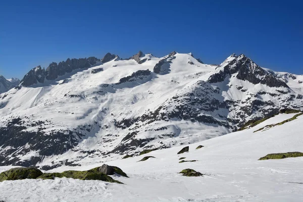 Sattelhorn Sobre Glaciar Aletsch Los Alpes Berneses Suiza Soleado Día —  Fotos de Stock