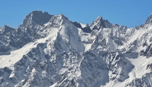 Masyw Mont Blanc Widok Wschodu Tre Tete Aiguille Courmayeur Francja — Zdjęcie stockowe