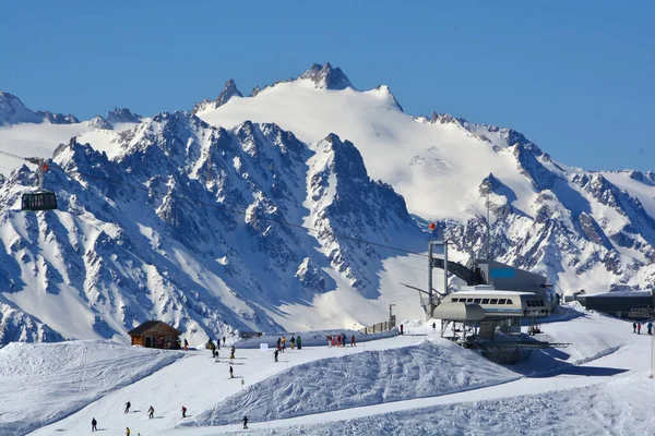 Skiing Verbier Районі Lac Des Vaux Aiguille Tour Задньому Плані — стокове фото