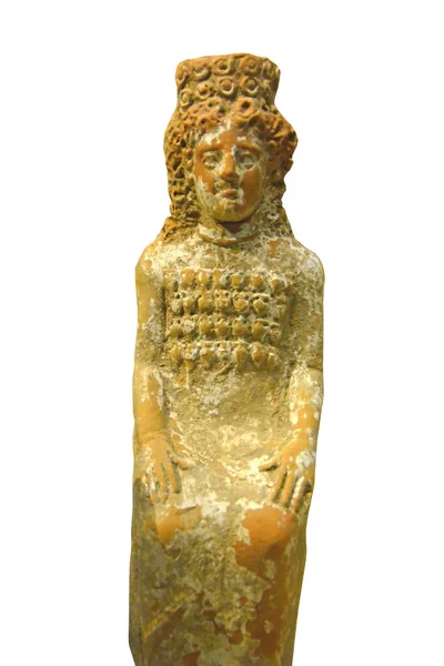 Terracota Grega Antiga Divindade Feminina Sentada Com Coroa Roseta Polos — Fotografia de Stock
