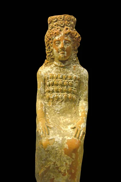 Terracota Grega Antiga Divindade Feminina Sentada Com Coroa Roseta Polos — Fotografia de Stock