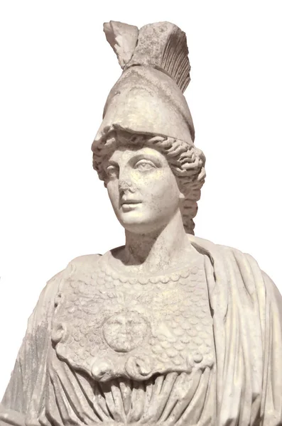 Αρχαία Ελληνική Μαρμάρινο Άγαλμα Της Θεάς Αθηνάς Πολέμου Απομονωθεί Λευκό — Φωτογραφία Αρχείου