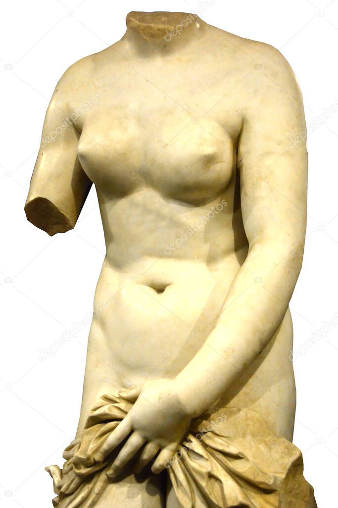 Ancient Roman Statue of Venus Pudica in fine grained marble, covering herself up.