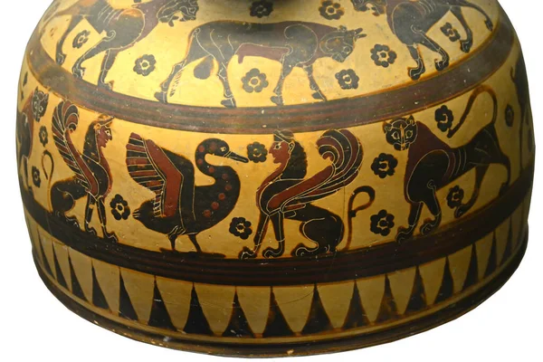 Detalhe Vários Animais Reais Fantásticos Neste Vaso Grego Antigo Início — Fotografia de Stock
