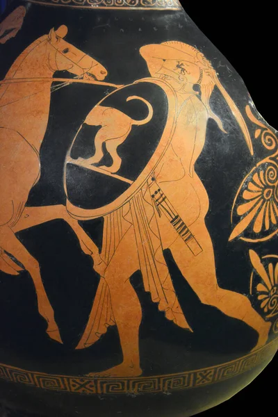 Ancient Greek Painted Vase Red Figure Style Showing Soldier Combat — Stock Photo, Image