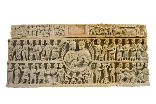 Famous Adelphia Sarcophagus Found John Catacombs Syracuse Dated 4Th Century — Stock Photo, Image