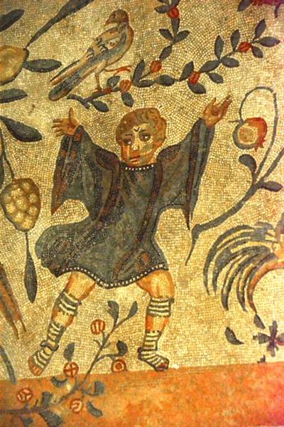 Ancient Roman Mosaic Boy Afraid His Arms Air Unesco Listed — Stock Photo, Image