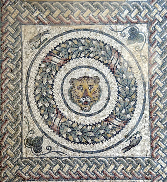 Antikes Römisches Mosaik Eines Tigers Leuchtenden Farben Aus Der Villa — Stockfoto