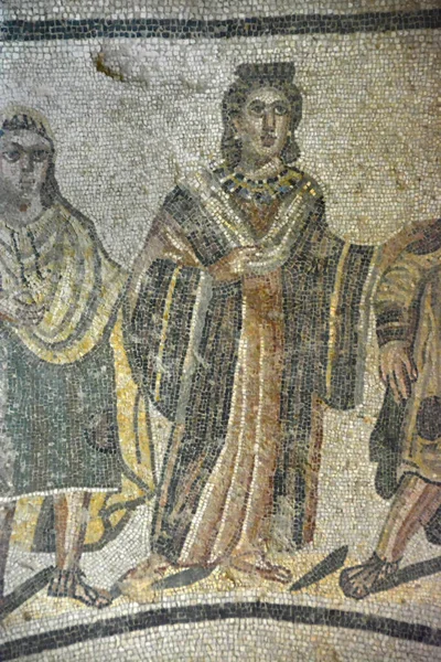 Altrömisches Mosaik Einer Adeligen Mit Ihrer Tochter Auf Dem Weg — Stockfoto