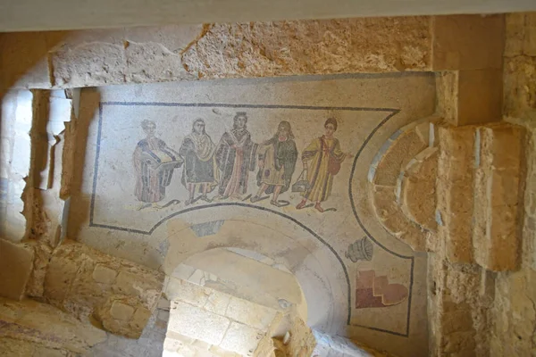 Starożytna Rzymska Mozaika Szlachcianki Dwóch Córek Dwóch Służących Drodze Łaźni — Zdjęcie stockowe