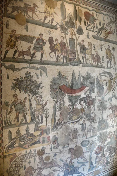 Híres Ókori Római Mozaik Ismert Mint Little Hunt Mutatja Sok — Stock Fotó