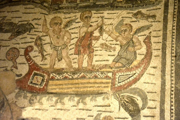 Mozaicul Roman Antic Pescuitului Cupide Alegorie Care Demonstrează Există Multe — Fotografie, imagine de stoc