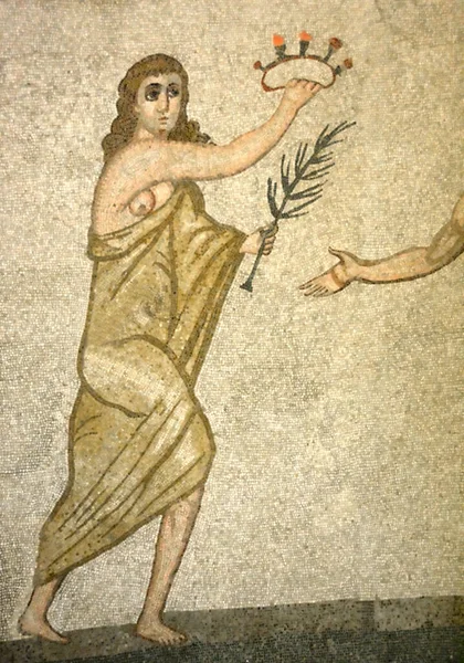 Ancient Roman Mosaic Prize Giving Athletics Competition Involving Rose Crown — Stock Photo, Image