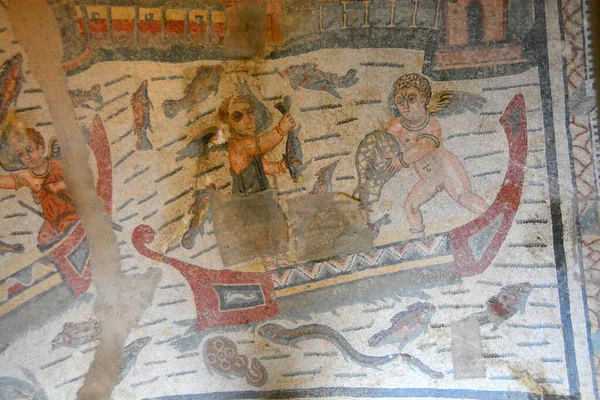 Antiguo Mosaico Romano Cupidos Pesca Una Alegoría Que Demuestra Que — Foto de Stock