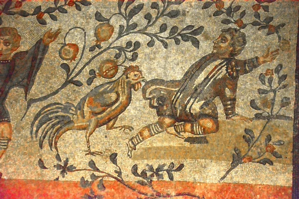 Ancient Roman Mosaic Boy Being Chased Cock Unesco Listed Ancient — Stock Photo, Image