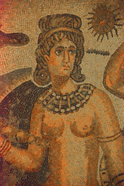 Ancient Roman Mosaic Naked Woman Wearing Nothing Broad Necklace Hall — Stock Photo, Image