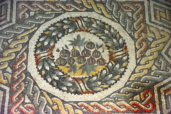 Piso Mosaico Romano Antigo Com Uma Imagem Figos Lista Unesco — Fotografia de Stock