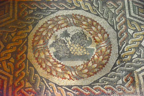 Antiguo Piso Mosaico Romano Con Una Imagen Uvas Rojas Blancas — Foto de Stock