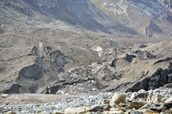 Museau Glacier Transportant Morraine Avec Grands Blocs Glace Brisés Une — Photo